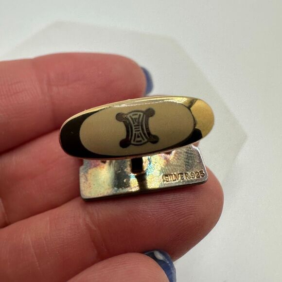 Celine Macadam Horse Carriage Black Enamel Silver 925 Cufflinks - Picture 6 of 9